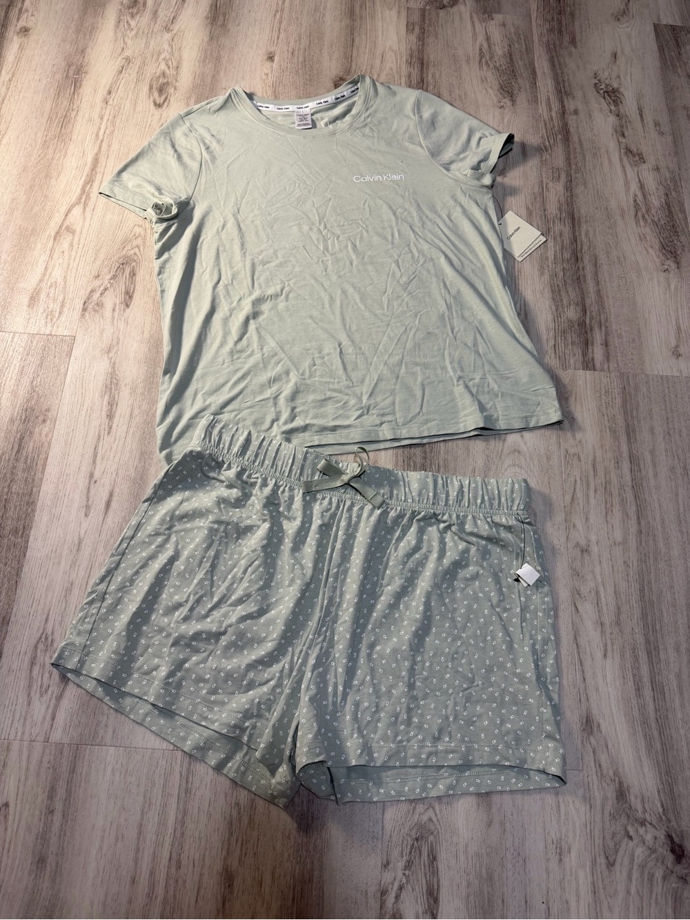 Calvin Klein Mint Short Sleeve Top & Polka Dot Shorts Pajama Set